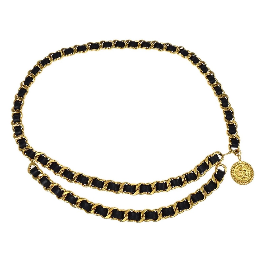CHANEL CHAIN BELT MEDALLION GOLD BLACK (1 of 3)