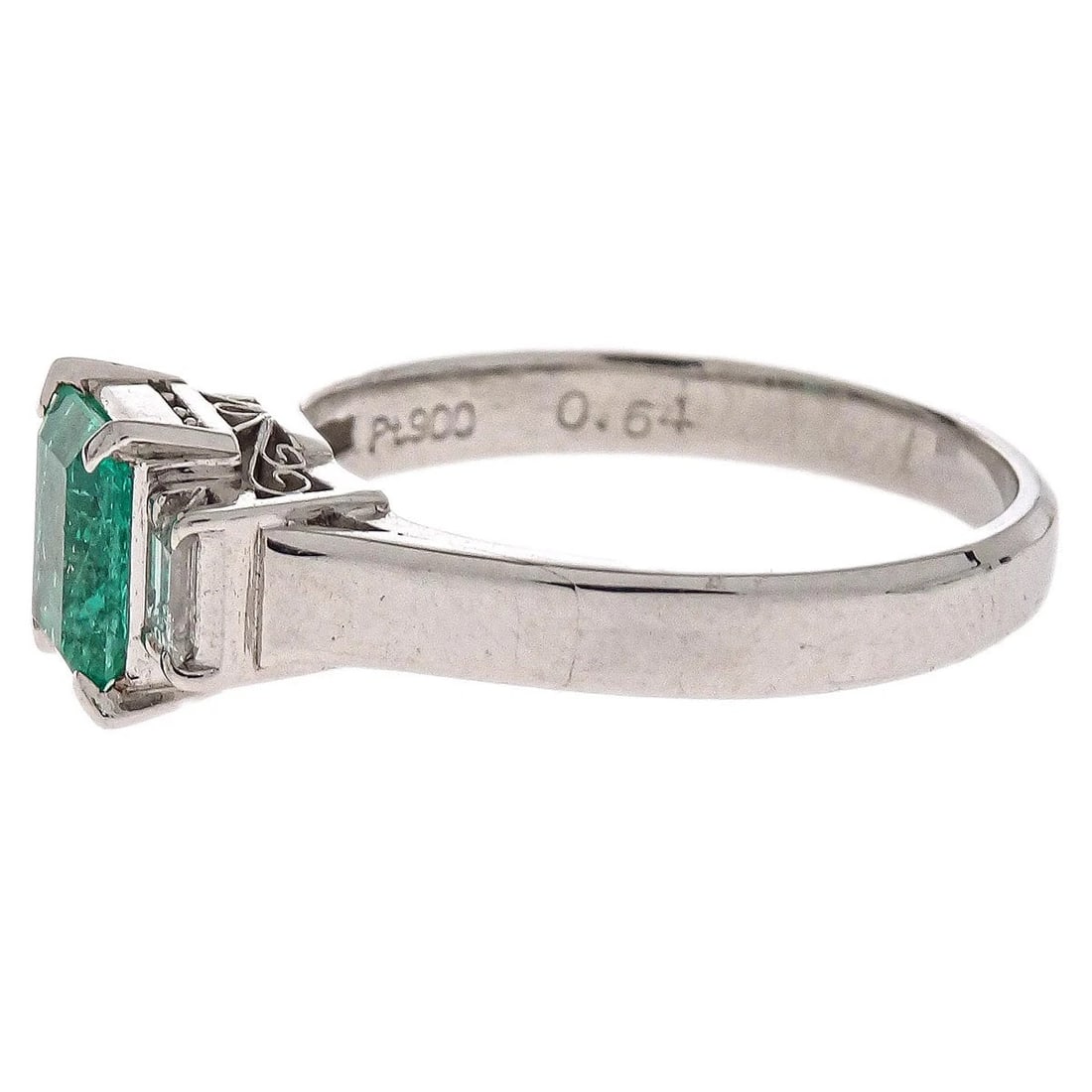 RING PT900 SILVER EMERALD DIAMOND - 2