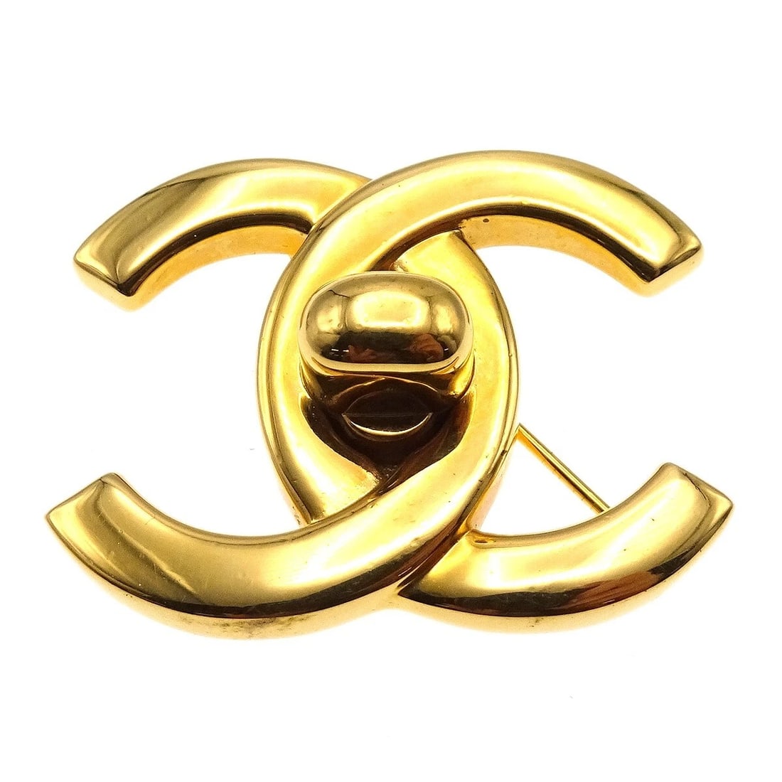 CHANEL TURNLOCK BROOCH PIN GOLD: Chanel Turnlock Brooch Pin Gold Brand: CHANEL Type/Style: Brooch Material: Gold-plated, Color: Gold Size: W 3.8 x H 2.8 cm Accessories: None Accessories Notice: When purchasing pre-owned g