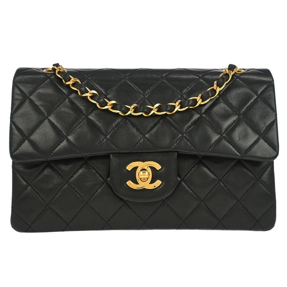 CHANEL BLACK LAMBSKIN SMALL CLASSIC DOUBLE FLAP SHOULDER BAG: Chanel Black Lambskin Small Classic Double Flap Shoulder Bag Brand: CHANEL Type/Style: Shoulder Bag Material: Lambskin Color: black Size: W 9.1 x H 5.5 x D 2.8 " Accessories: None Accessor