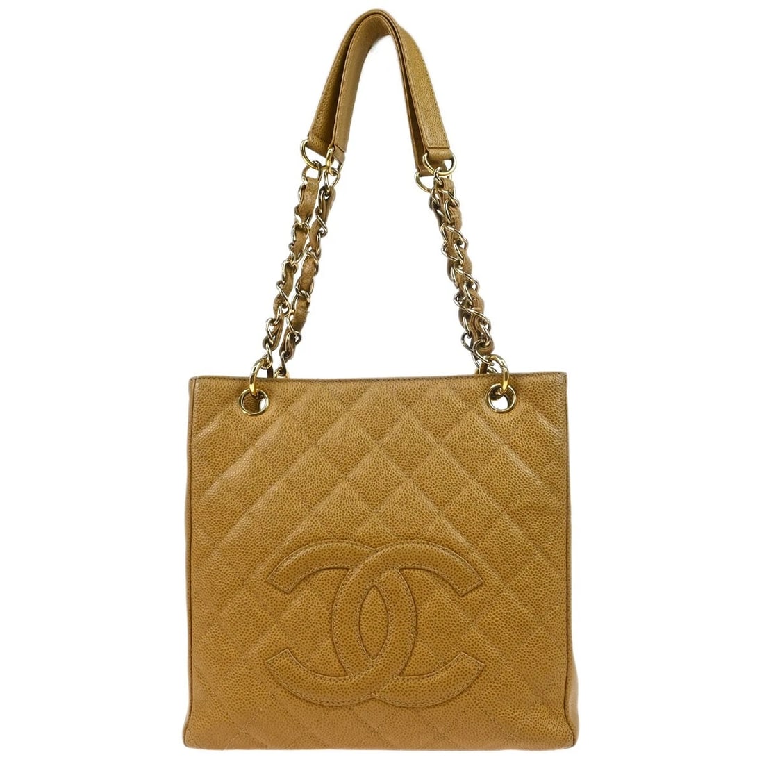 CHANEL BEIGE CALFSKIN PETITE SHOPPING TOTE: Chanel Beige Calfskin Petite Shopping Tote Brand: CHANEL Type/Style: Tote Material: Caviar Skin Leather Color: beige Size: W 9.4 x H 9.4 x D 3.3 " Shoulder Drop. 9.4 " Accessories: None Ac