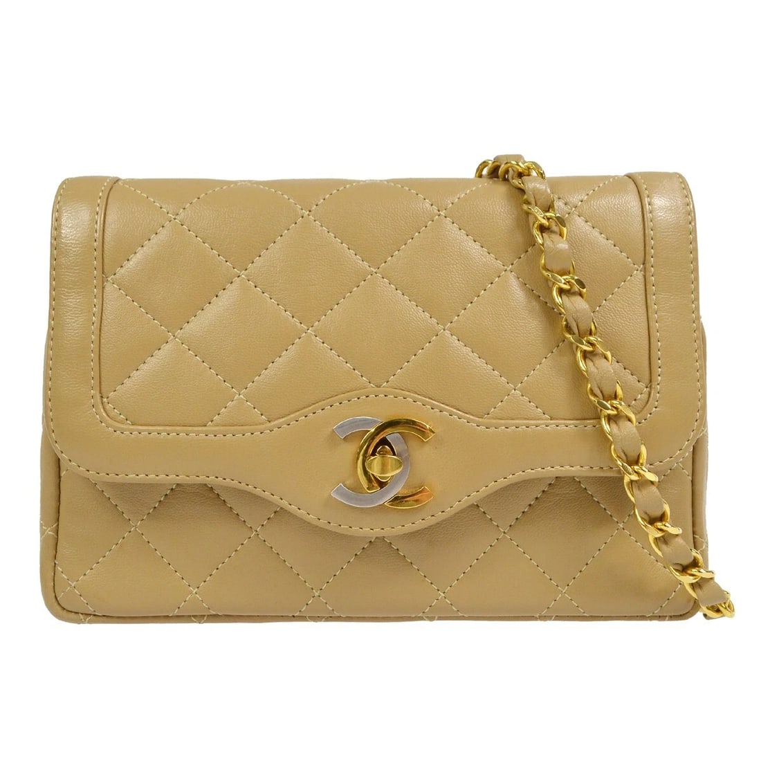 CHANEL BEIGE LAMBSKIN PARIS LIMITED SINGLE CHAIN SHOULDER BAG: Chanel Beige Lambskin Paris Limited Single Chain Shoulder Bag Brand: CHANEL Type/Style: shoulder Bag Material: Lambskin Leather Color: beige Size: W 7.9 x H 5.1 x D 2.0 " Strap Drop. 18.5 " Acces