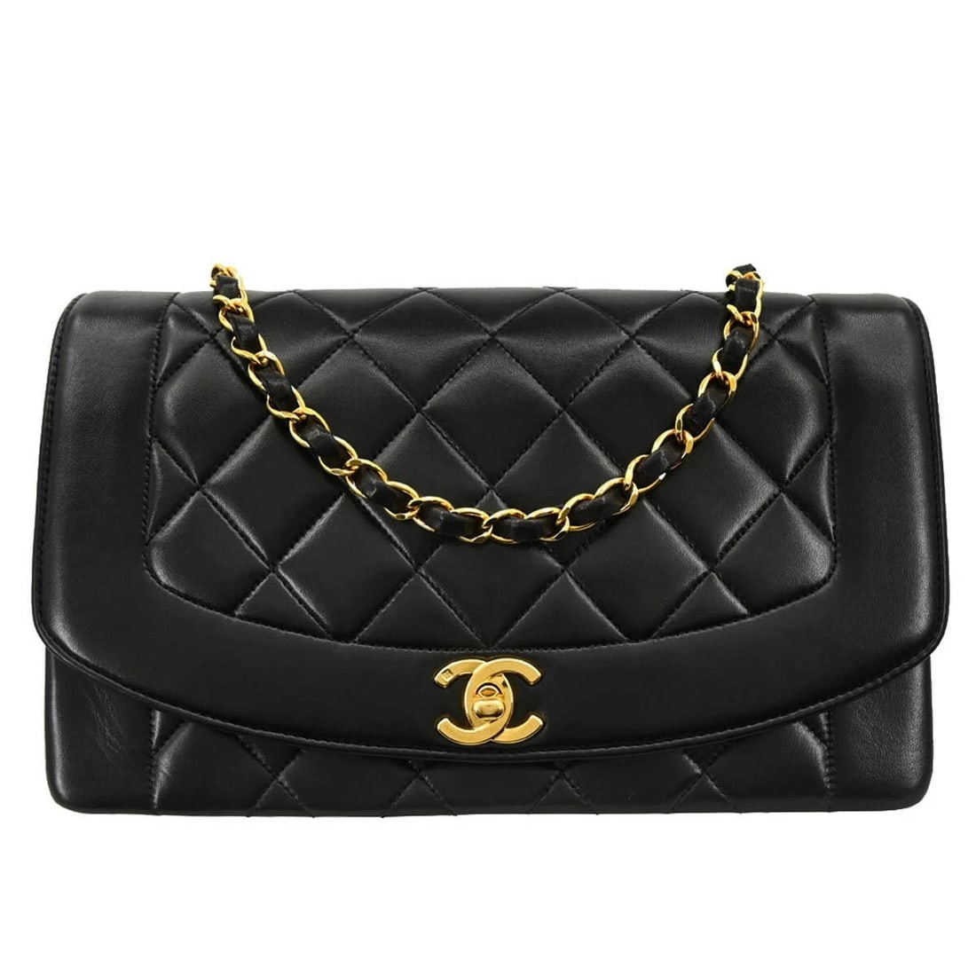 CHANEL BLACK LAMBSKIN MEDIUM DIANA SHOULDER BAG (1 of 8)