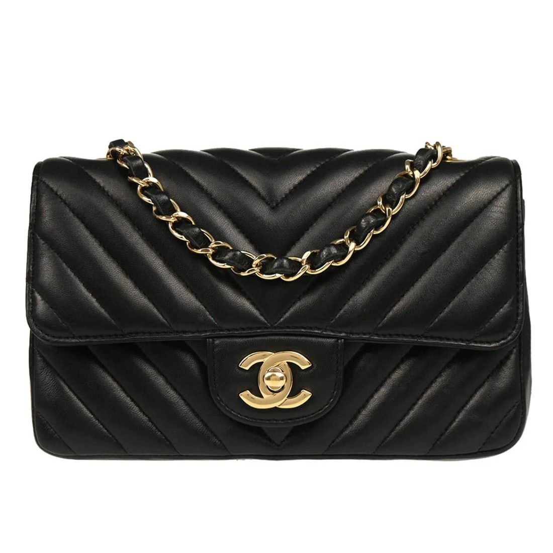 CHANEL BLACK LAMBSKIN CHEVRON SHOULDER BAG: Chanel Black Lambskin Chevron Shoulder Bag Brand: CHANEL Type/Style: Shoulder Bag Material: Lameskin Leather Color: black Size: W 7.9 x H 4.7 x D 2.6 " Accessories: None Accessories Notice: