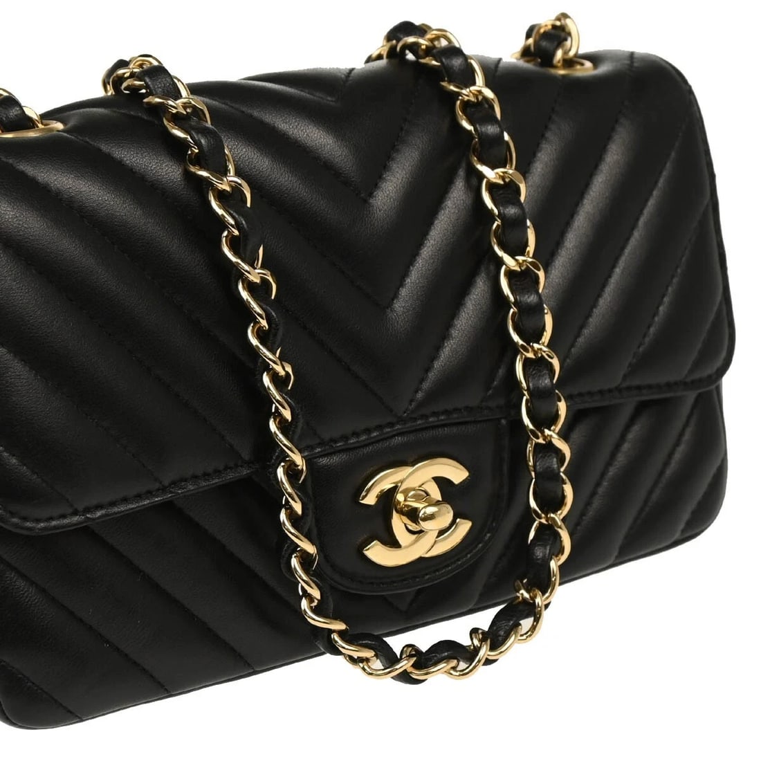 CHANEL BLACK LAMBSKIN CHEVRON SHOULDER BAG - 3