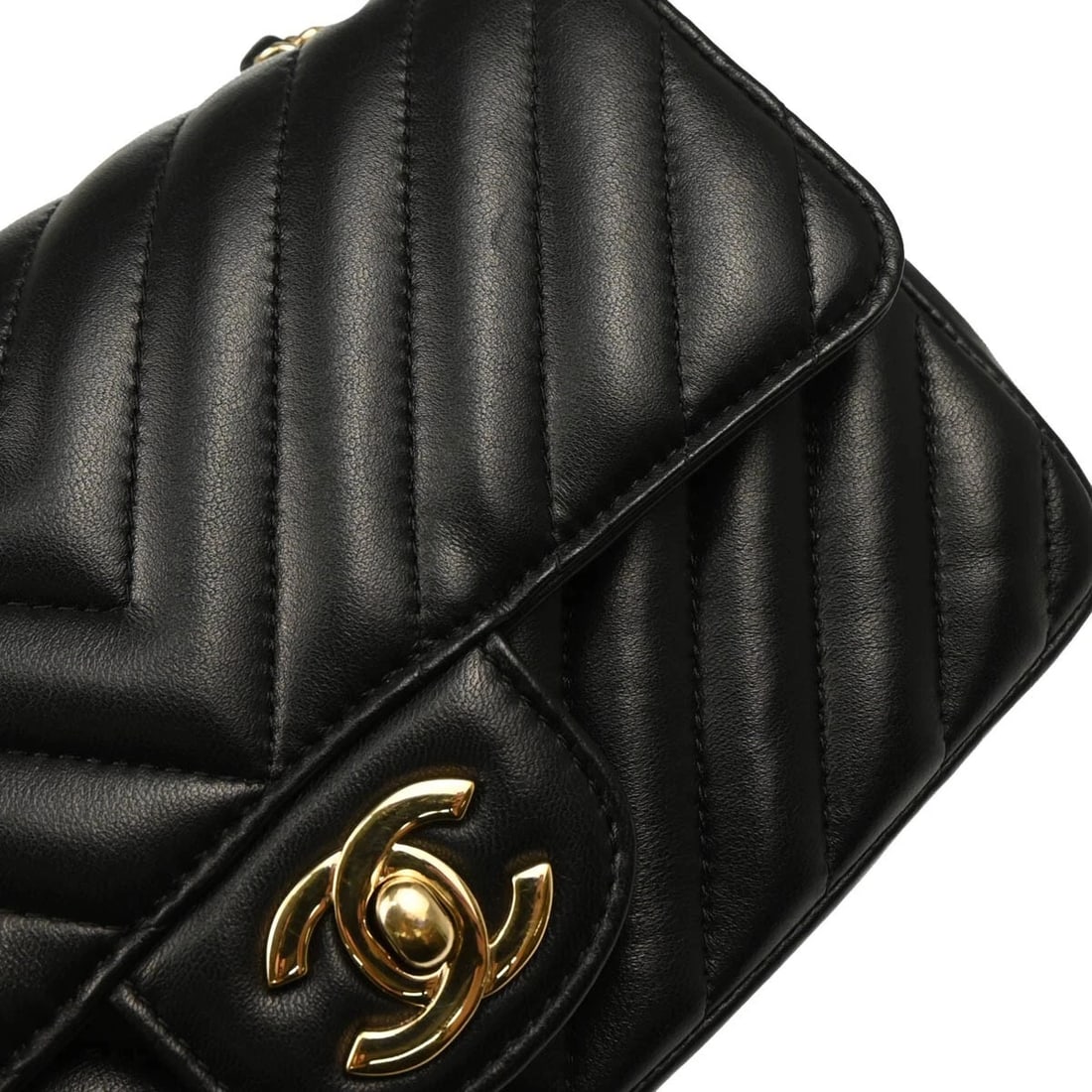 CHANEL BLACK LAMBSKIN CHEVRON SHOULDER BAG - 6