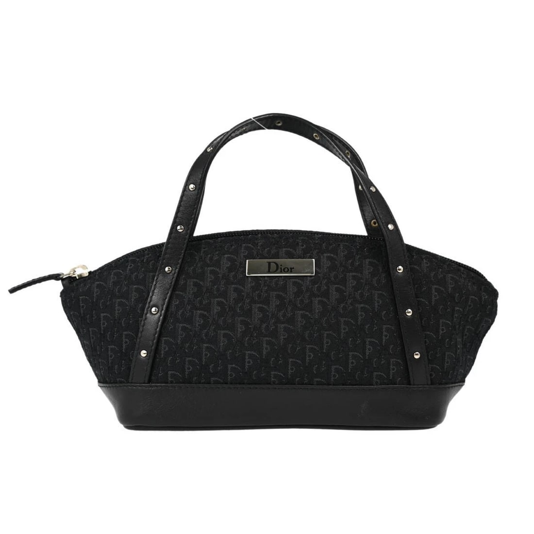 CHRISTIAN DIOR BLACK STREET CHIC TROTTER HANDBAG: Christian Dior Black Street Chic Trotter Handbag Brand: Dior Type/Style: top handle bag Material: Canvas, Leather Color: black Size: W 7.5 x H 4.3 x D 3.3 " Handle Drop. 2.4 " Accessories: