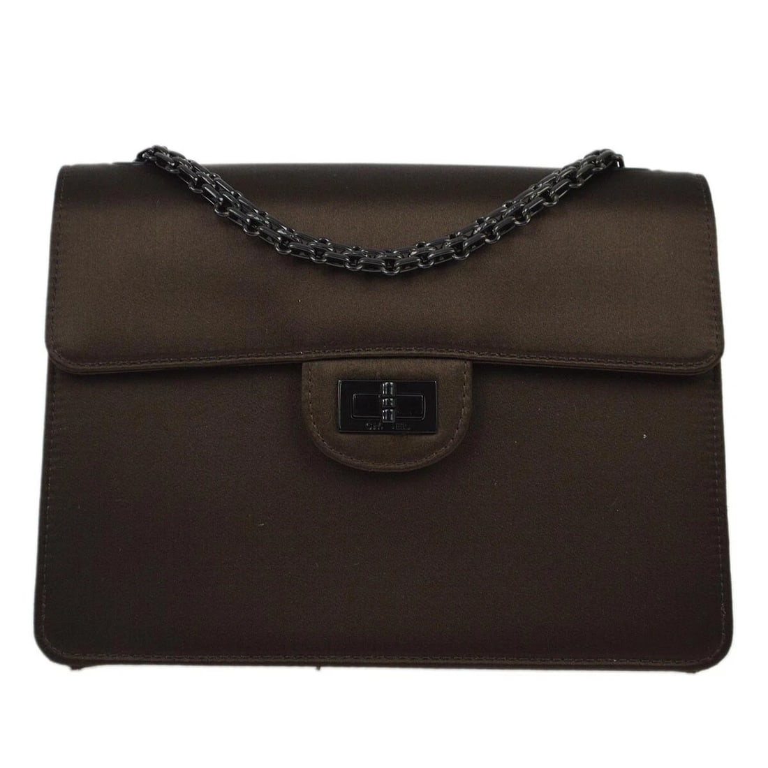 CHANEL BROWN SATIN MADEMOISELLE LOCK SHOULDER BAG: Chanel Brown Satin Mademoiselle Lock Shoulder Bag Brand: CHANEL Type/Style: shoulder bag Material: satin Color: brown Size: W 8.7 x H 6.7 x D 3.5 " Strap Drop. 19.7 " Accessories: None Acc