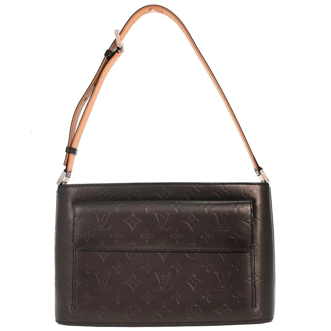 LOUIS VUITTON BLACK MONOGRAM MAT ALSTON SHOULDER BAG: Louis Vuitton Black Monogram Mat Alston Shoulder Bag Brand: Louis Vuitton Type/Style: Top Handle Bag Material: Monogram Mat Leather, Leather Color: black Size: W 11.8 x H 7.5 x D 3.5 " Accessorie