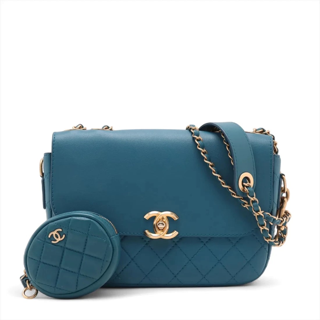 CHANEL MATELASSE LAMBSKIN SINGLE FLAP DOUBLE CHAIN BAG (1 of 8)