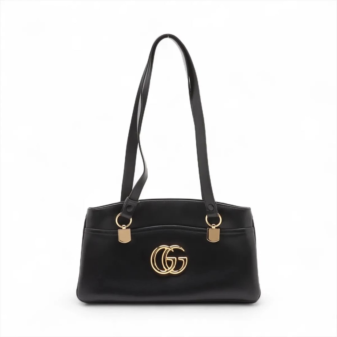 GUCCI ALI LARGE LEATHER TOTE BAG BLACK: Gucci Ali Large Leather Tote bag Black Brand: Gucci Type: Tote bag Material: Leather Color: Black Size: Height:8.1inch Length:14.4inch Depth:1.6inch Handle height:12.8inch Accessories: None