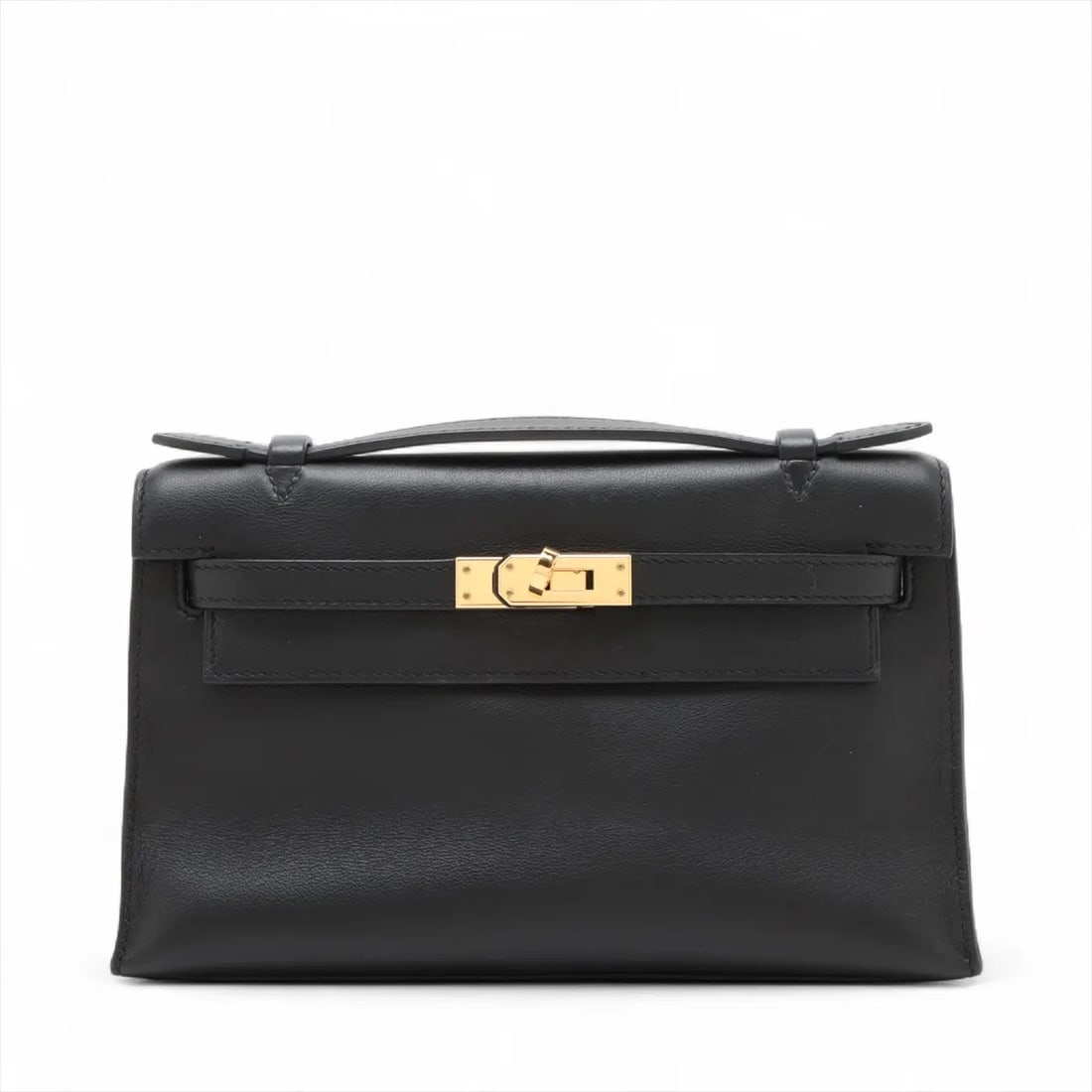 Hermes POCHETTE KELLY MINI VEAU SWIFT BLACK GOLD: Hermes Pochette Kelly Mini Veau Swift Black Gold Brand: Hermes Type: Hand bag Material: Veau Swift Color: Black Size: Height:4.7inch Length:8.5inch Depth:2.8inch Handle height:1.0inch 