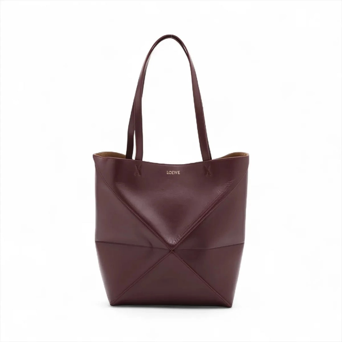 LOEWE PUZZLE FOLD MEDIUM LEATHER TOTE BAG: Loewe puzzle fold Medium Leather Tote bag Brand: Loewe Type: Tote bag Material: Leather Color: Bordeaux Size: Height:12.6inch Length:9.8inch Depth:5.3inch Handle height:9.8inch Accessories: