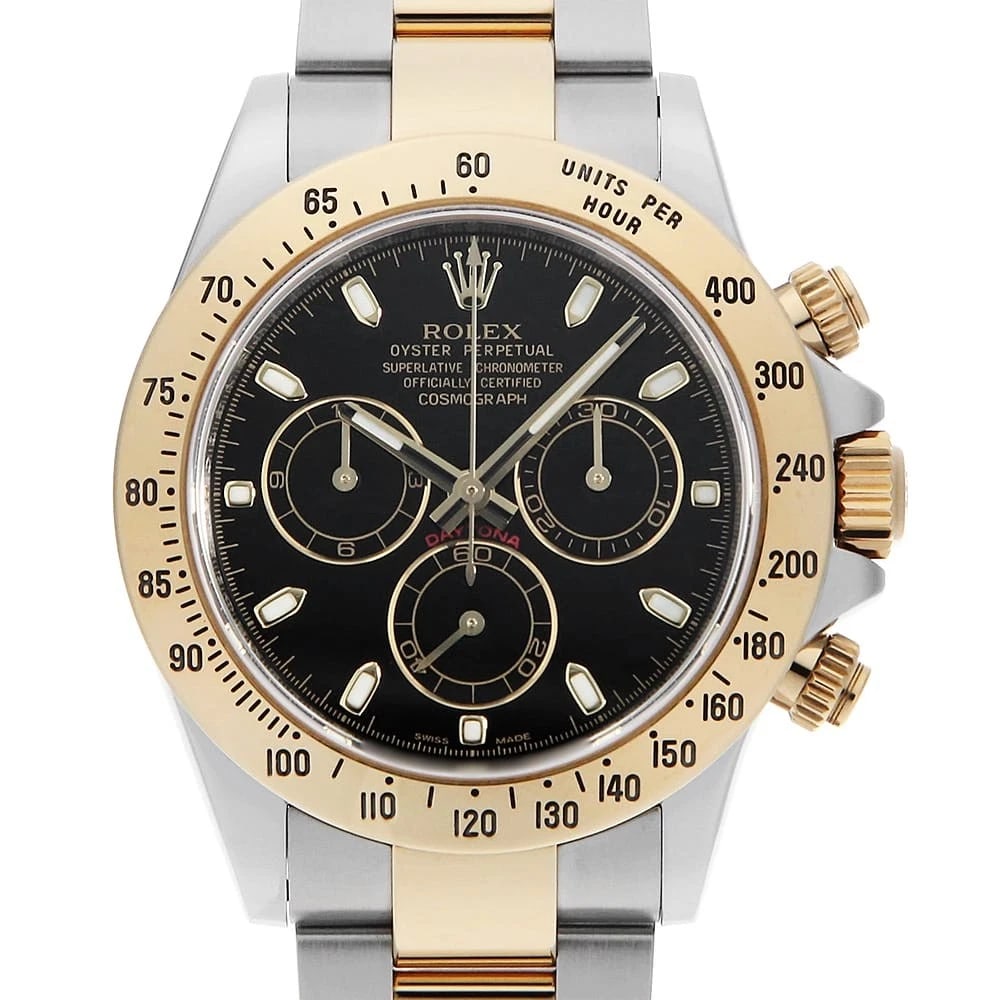 ROLEX COSMOGRAPH DAYTONA BLACK: ROLEX Cosmograph Daytona black Brand: ROLEX Type: Wrist watch Material: Band MaterialStainless Steel/Yellow Gold, Case MaterialStainless Steel/Yellow Gold Color: Black Size: Case:W40mm
