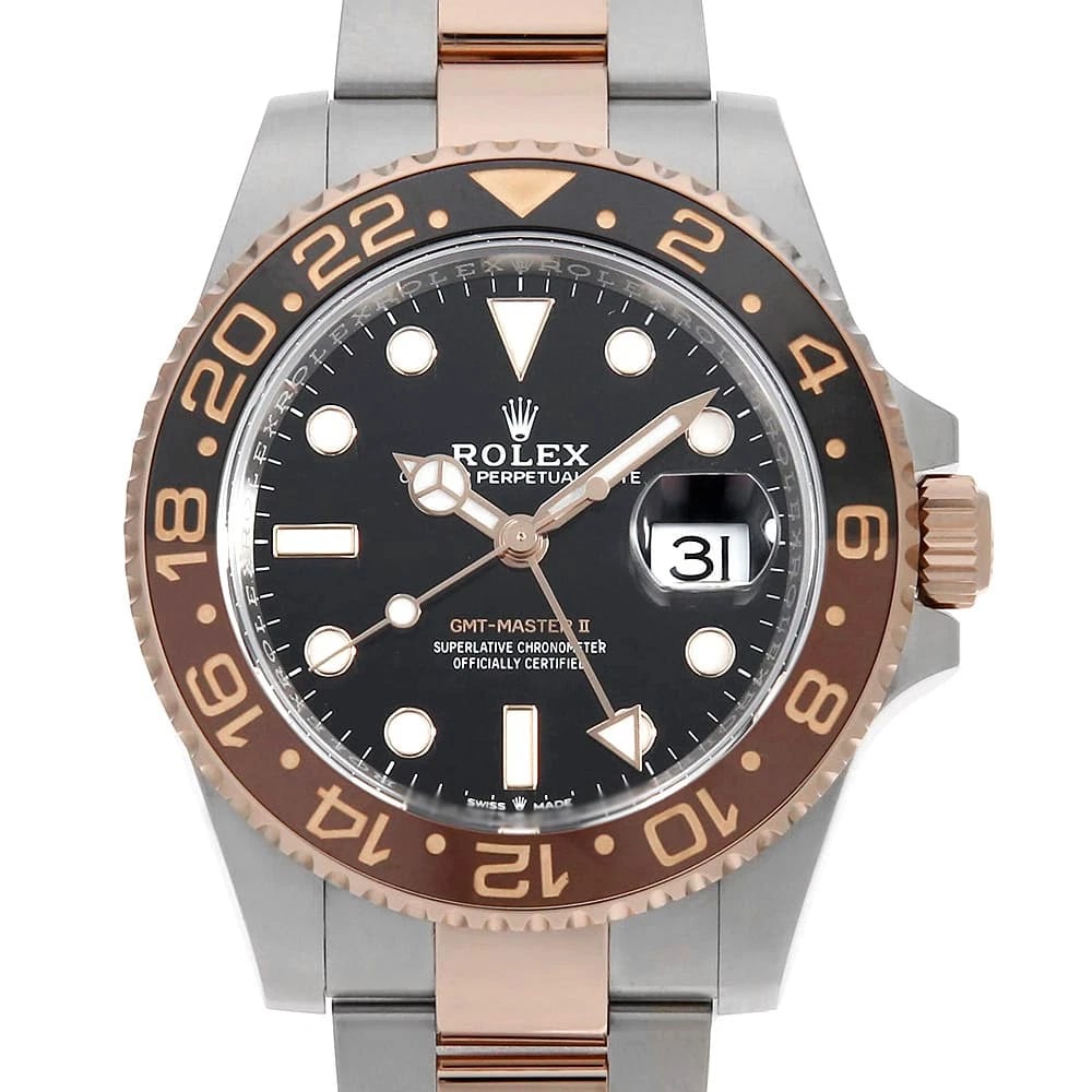 ROLEX GMT MASTER BLACK: ROLEX GMT Master black Brand: ROLEX Type: Wrist watch Material: Band MaterialStainless Steel/Everose Gold, Case MaterialStainless Steel/Everose Gold Color: Black Size: Case:W40mm Circumference