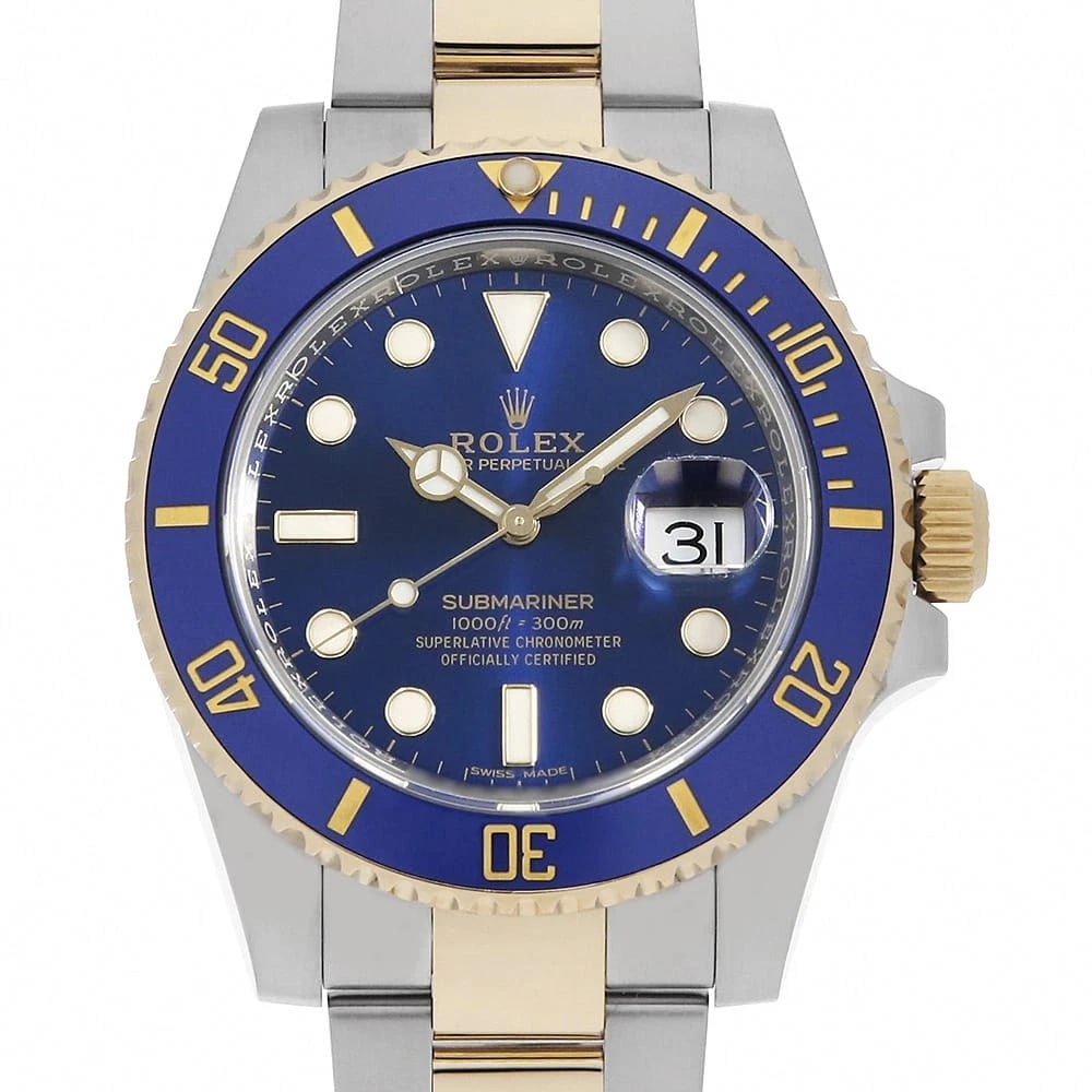 ROLEX SUBMARINER BLUE: ROLEX SUBMARINER blue Brand: ROLEX Type: Wrist watch Material: Band MaterialStainless Steel/Yellow Gold, Case MaterialStainless Steel/Yellow Gold Color: Blue Size: Case:W40mm Circumference of