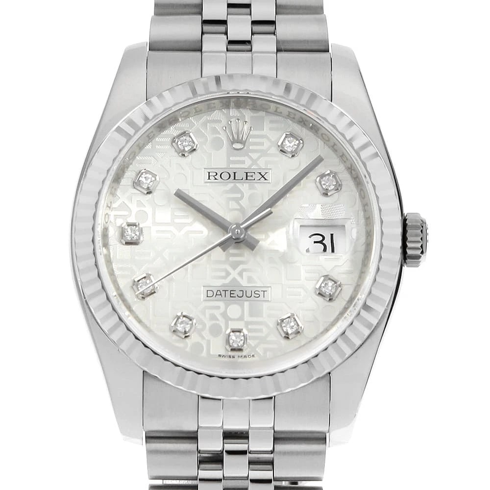 ROLEX DATEJUST DIAMOND SILVER: ROLEX Datejust Diamond Silver Brand: ROLEX Type: Wrist watch Material: Band MaterialStainless Steel, Case MaterialStainless Steel/White gold Color: Silver Size: Case:W36mm Circumference of Wrist:1