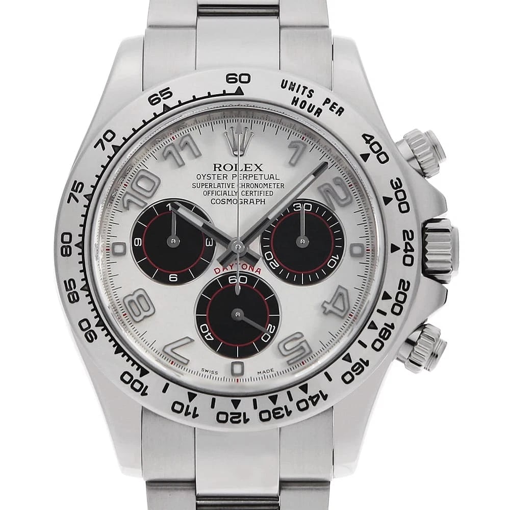 ROLEX COSMOGRAPH DAYTONA WHITE BLACK: ROLEX Cosmograph Daytona White black Brand: ROLEX Type: Wrist watch Material: Band MaterialWhite Gold, Case MaterialWhite Gold Color: White and Black Size: Case:W40mm Circumference of