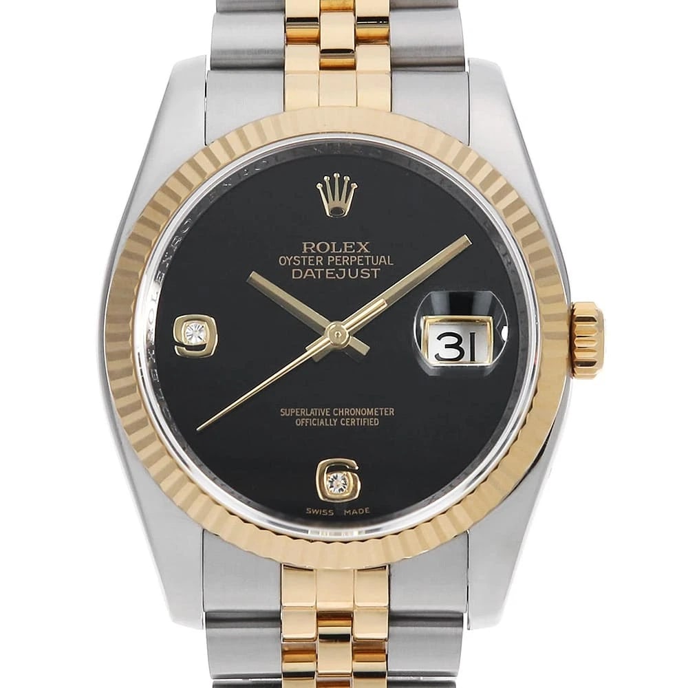 ROLEX DATEJUST: ROLEX Datejust Brand: ROLEX Type: Wrist watch Material: Band MaterialStainless Steel/Yellow Gold, Case MaterialStainless Steel/Yellow Gold Color: Onyx Size: Case:W36mm Circumference of Wrist:17.5c