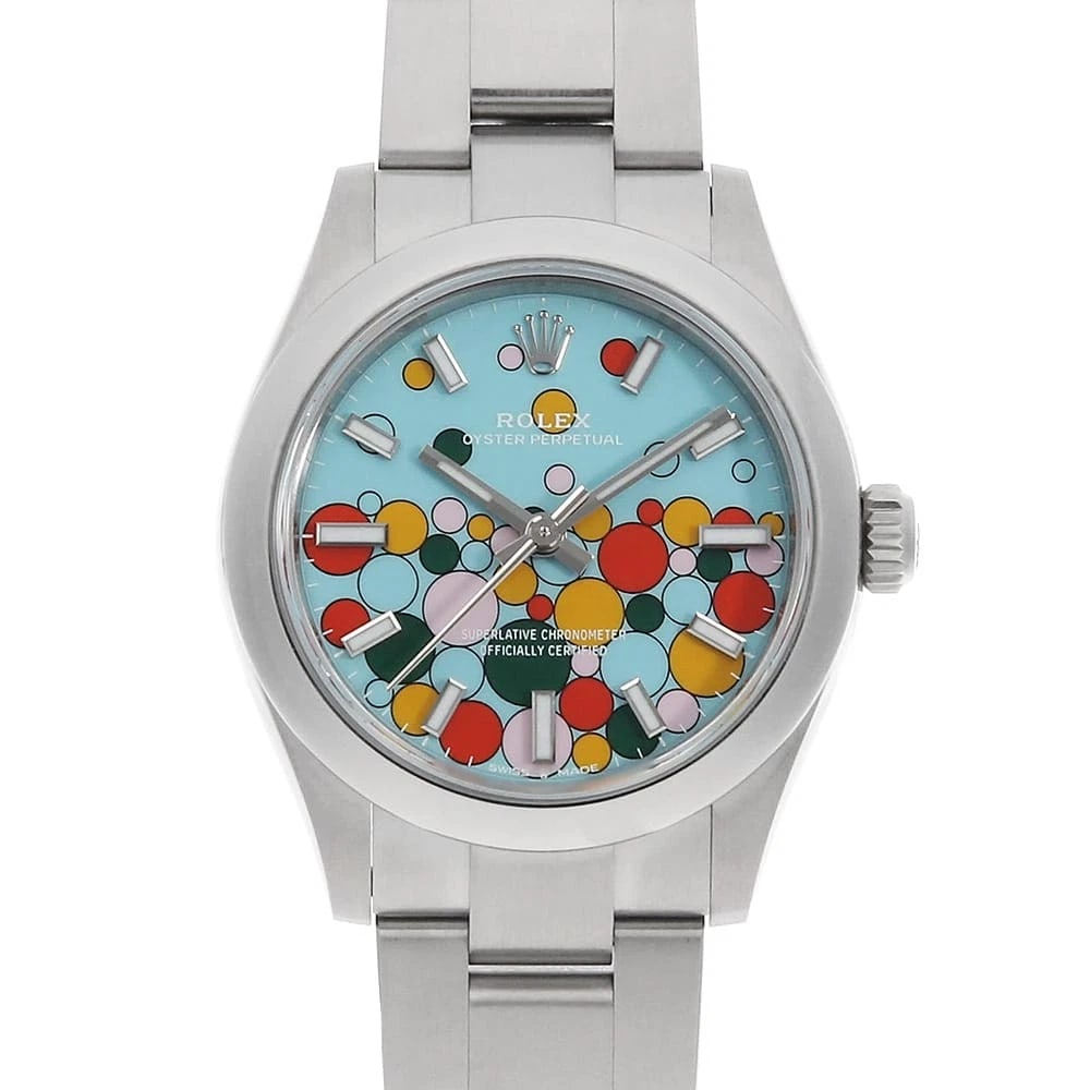 ROLEX OYSTER PERPETUAL TURQUOISE BLUE: ROLEX Oyster Perpetual turquoise blue Brand: ROLEX Type: Wrist watch Material: Band MaterialStainless Steel, Case MaterialStainless Steel Color: Turquoise Blue Size: Case:W31mm Circumference