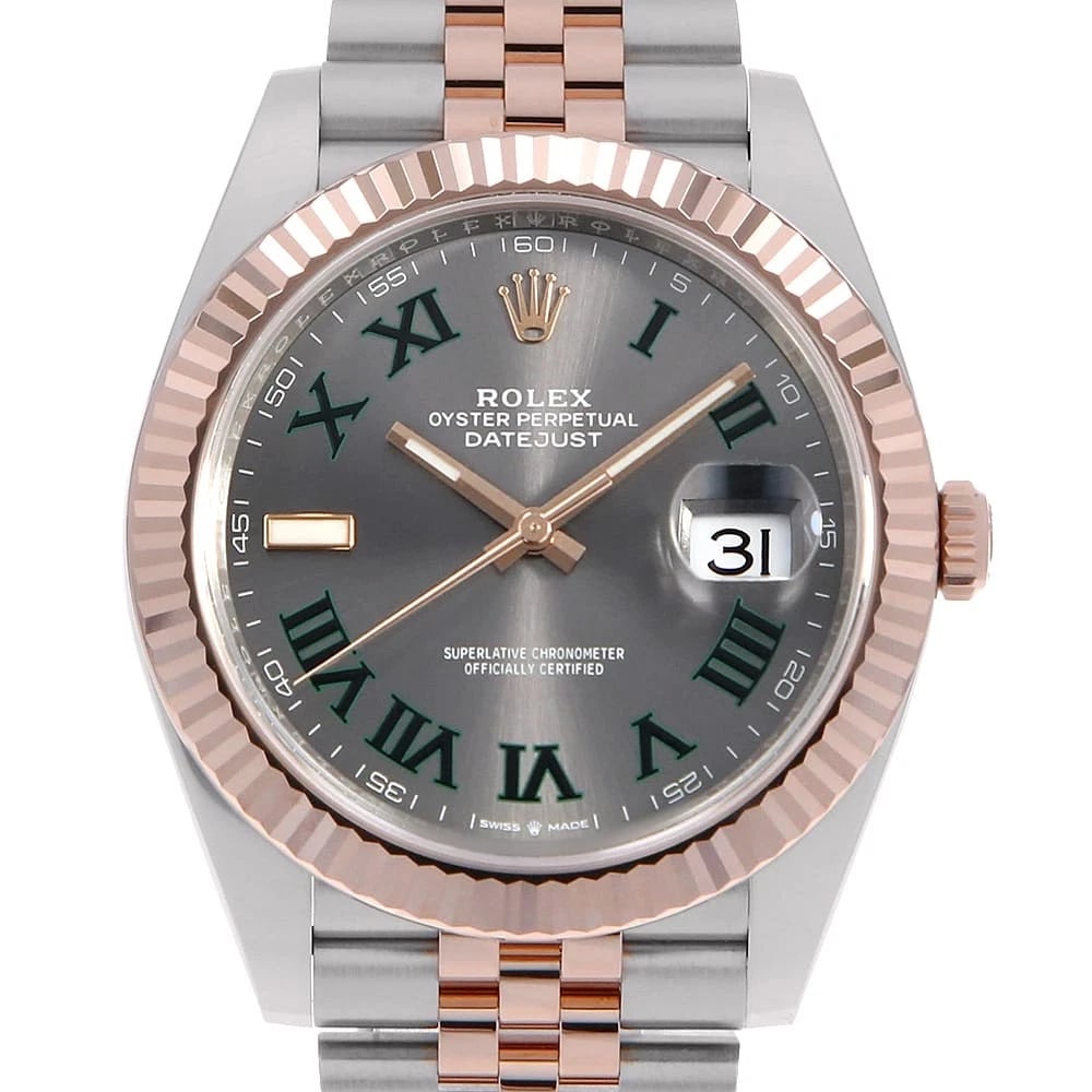 ROLEX DATEJUST SLATE GREEN: ROLEX Datejust slate Green Brand: ROLEX Type: Wrist watch Material: Band MaterialStainless Steel/Everose Gold, Case MaterialStainless Steel/Everose Gold Color: Slate Size: Case:W41mm