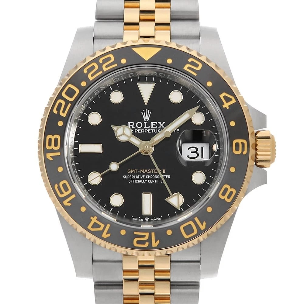 ROLEX GMT MASTER BLACK: ROLEX GMT Master black Brand: ROLEX Type: Wrist watch Material: Band MaterialStainless Steel/Yellow Gold, Case MaterialStainless Steel/Yellow Gold Color: Black Size: Case:W40mm Circumference