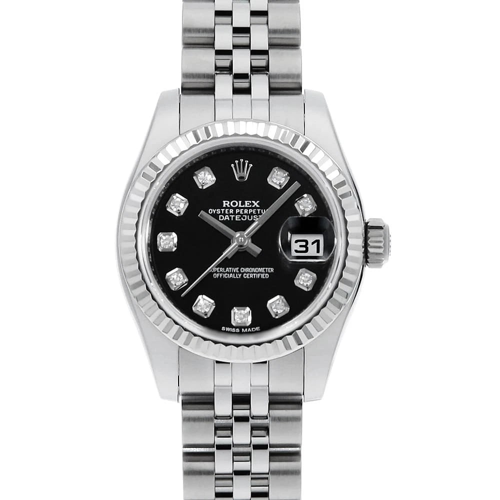 ROLEX DATEJUST DIAMOND BLACK: ROLEX Datejust Diamond black Brand: ROLEX Type: Wrist watch Material: Band MaterialStainless Steel, Case MaterialStainless Steel/White gold Color: Black Size: Case:W26mm Circumference of Wrist:16c