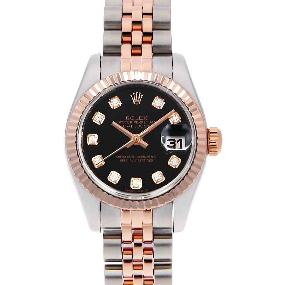 ROLEX DATEJUST DIAMOND BLACK: ROLEX Datejust Diamond black Brand: ROLEX Type: Wrist watch Material: Band MaterialStainless Steel/Everose Gold, Case MaterialStainless Steel/Everose Gold Color: Black Size: Case:W26mm