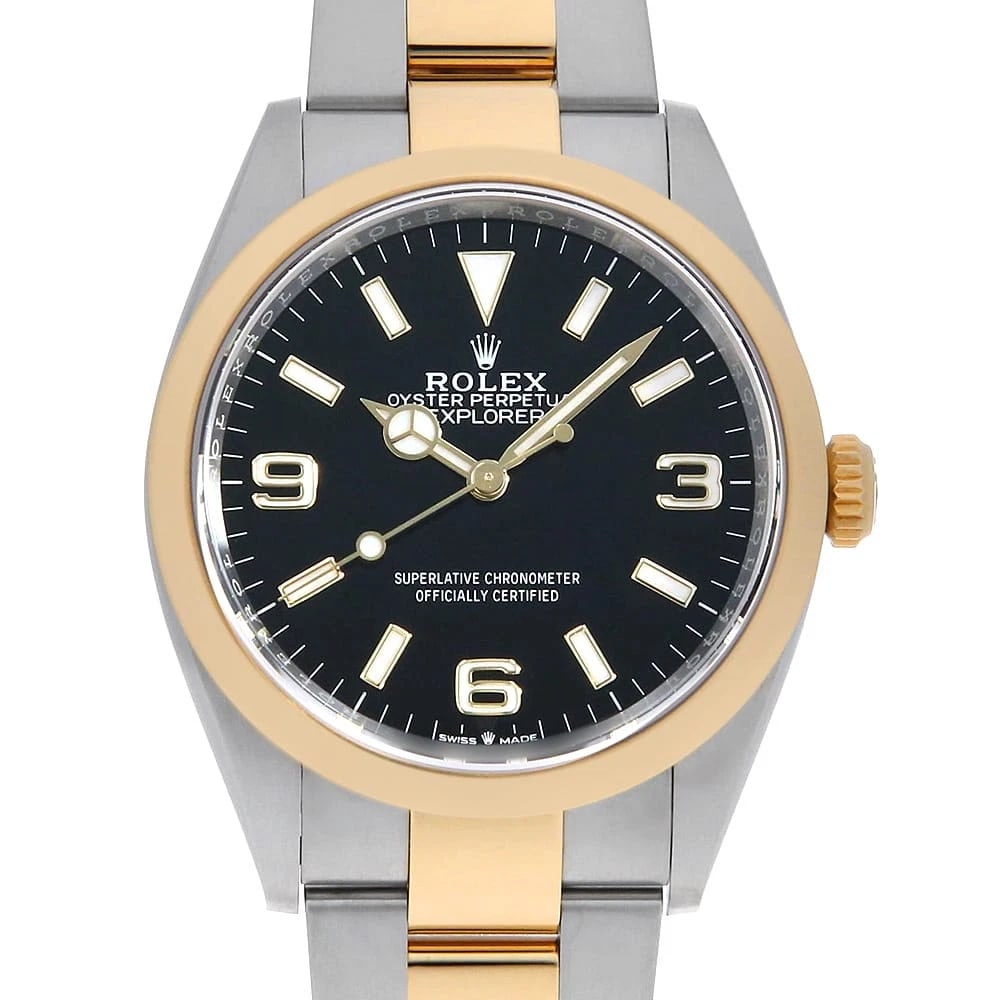 ROLEX EXPLORER BLACK: ROLEX Explorer black Brand: ROLEX Type: Wrist watch Material: Band MaterialStainless Steel/Yellow Gold, Case MaterialStainless Steel/Yellow Gold Color: Black Size: Case:W36mm Circumference of