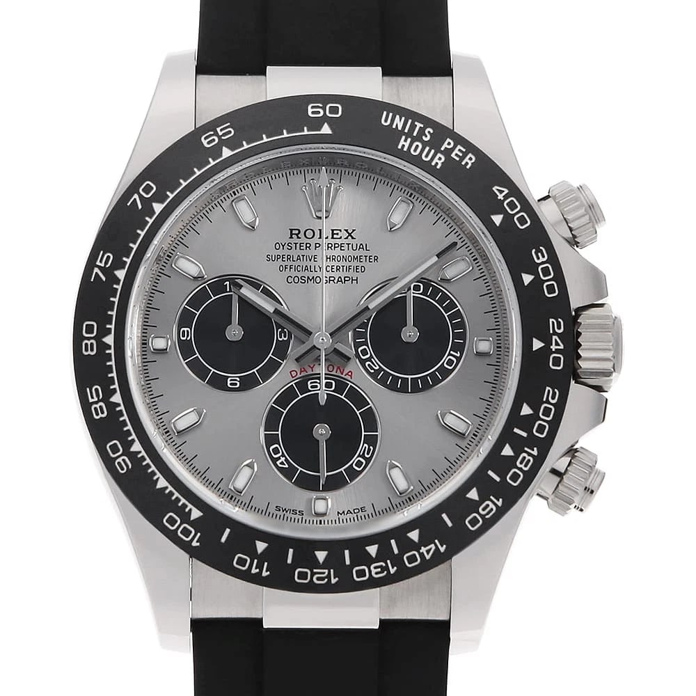 ROLEX COSMOGRAPH DAYTONA STEEL BLACK: ROLEX Cosmograph Daytona Steel black Brand: ROLEX Type: Wrist watch Material: Band Materialrubber, Case MaterialWhite Gold Color: Steel and Black Size: Case:W40mm Circumference of Wrist:18.5cm