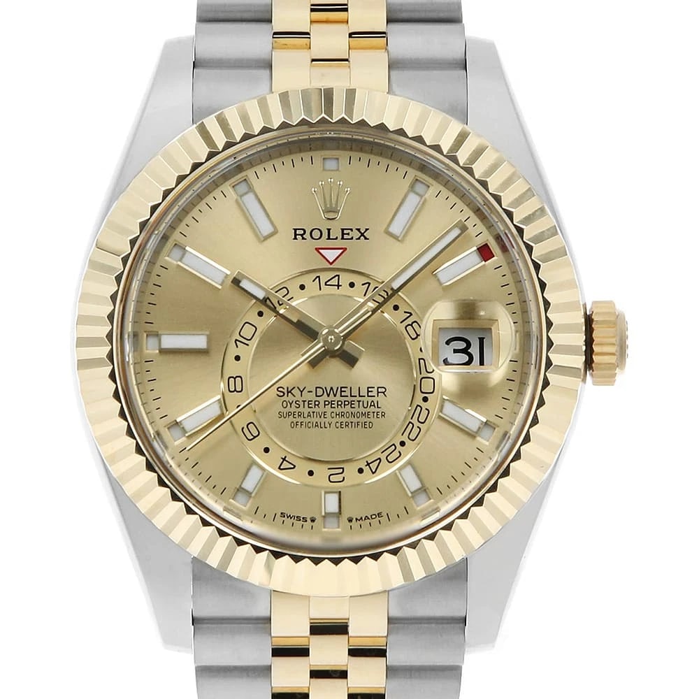 ROLEX SKY DWELLER CHAMPAGNE: ROLEX SKY DWELLER Champagne Brand: ROLEX Type: Wrist watch Material: Band MaterialStainless Steel/Yellow Gold, Case MaterialStainless Steel/Yellow Gold Color: Champagne Gold Size: Case:W42mm