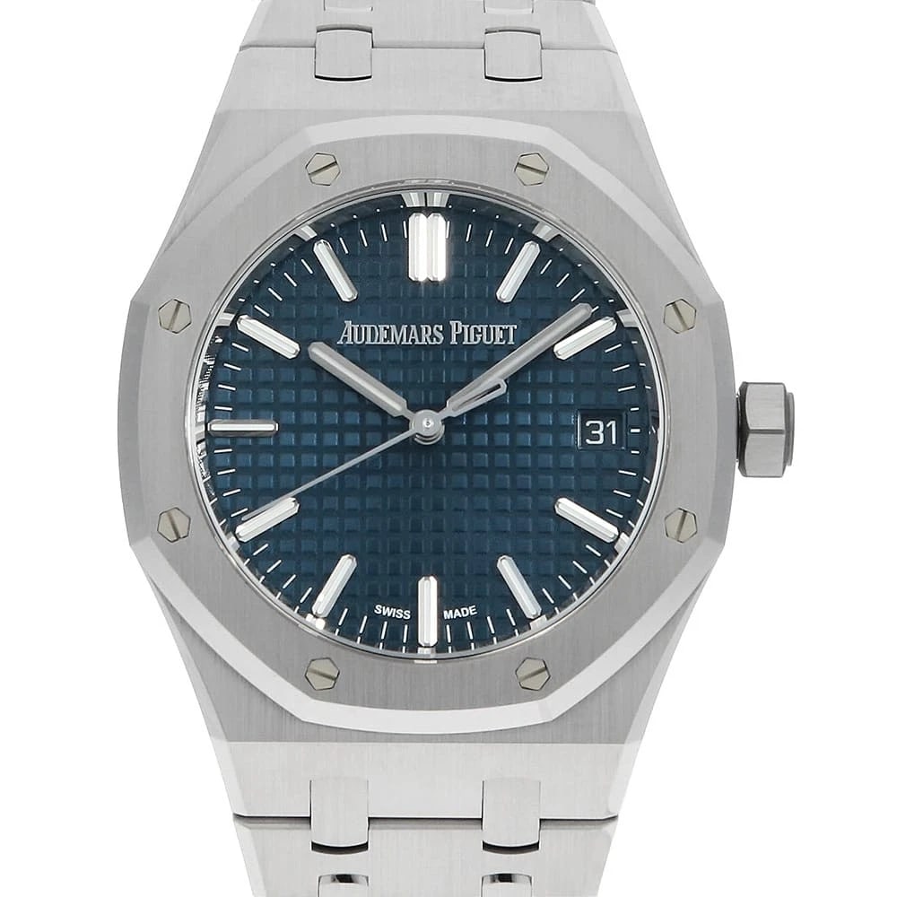 AUDEMARS PIGUET ROYAL OAK: AUDEMARS PIGUET Royal Oak Brand: AUDEMARS PIGUET Type: Wrist watch Material: Band MaterialStainless Steel, Case MaterialStainless Steel Color: Blue Size: Case:W37mm Circumference of