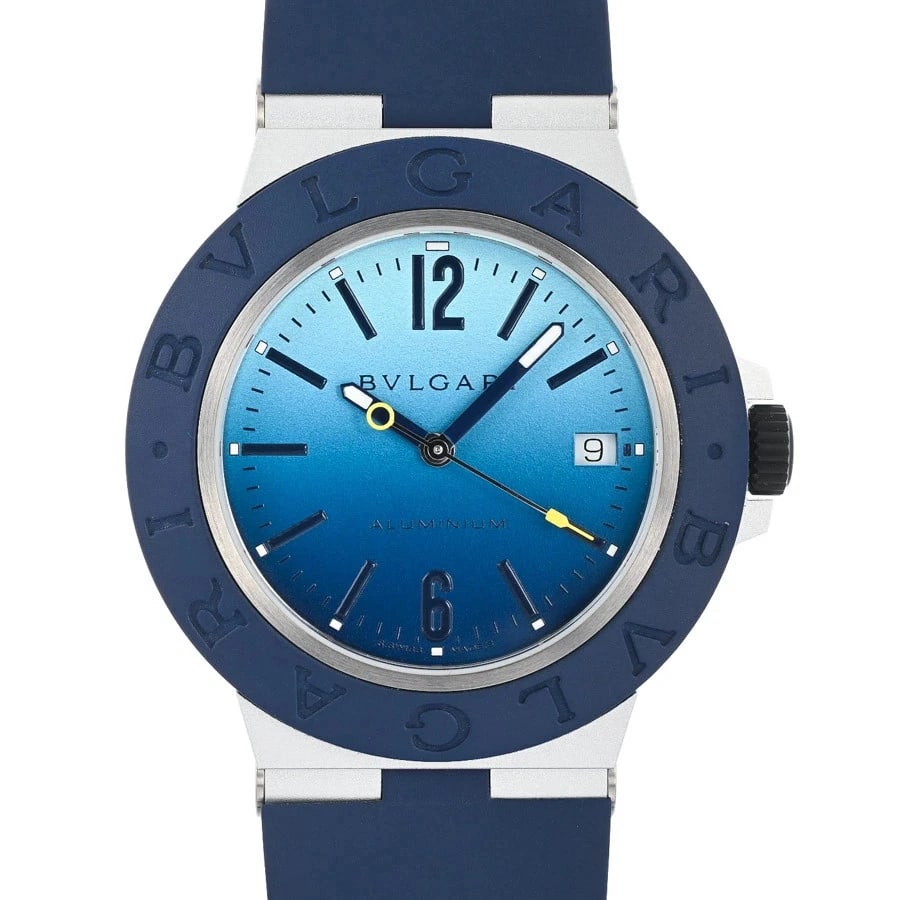BVLGARI WATCH: BVLGARI Watch Brand: BVLGARI Type: Wristwatch Material: Band MaterialAluminum/Rubber Belt, Band MaterialAluminum/Rubber Belt, Case MaterialCase MaterialN/A Color: blue Size: Wrist SizeNA, Case