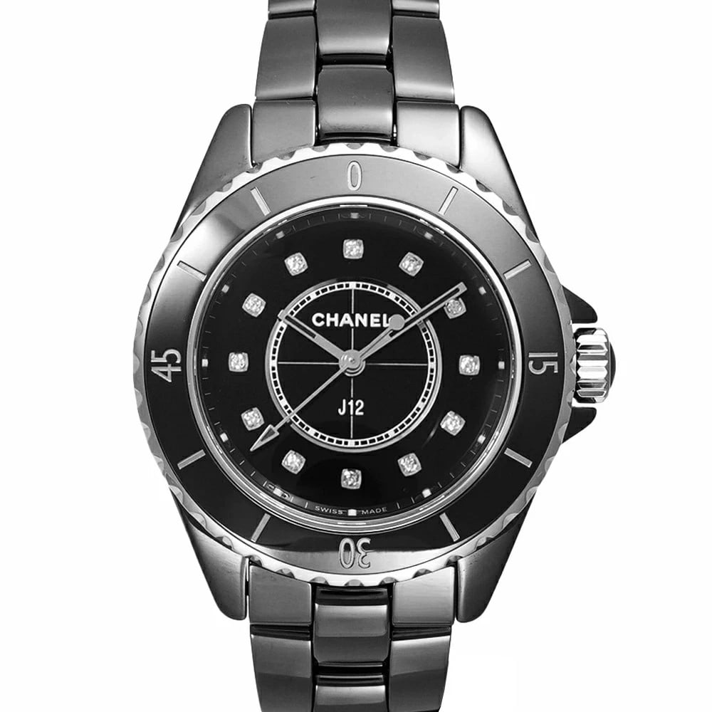 CHANEL J12 BLACK WATCH: CHANEL J12 Black Watch Brand: CHANEL Type: Wristwatch Material: Band MaterialCeramic, Band MaterialCeramic, Case MaterialCase MaterialN/A Color: black Size: Wrist SizeNA, Case Size33mm x 33mm 