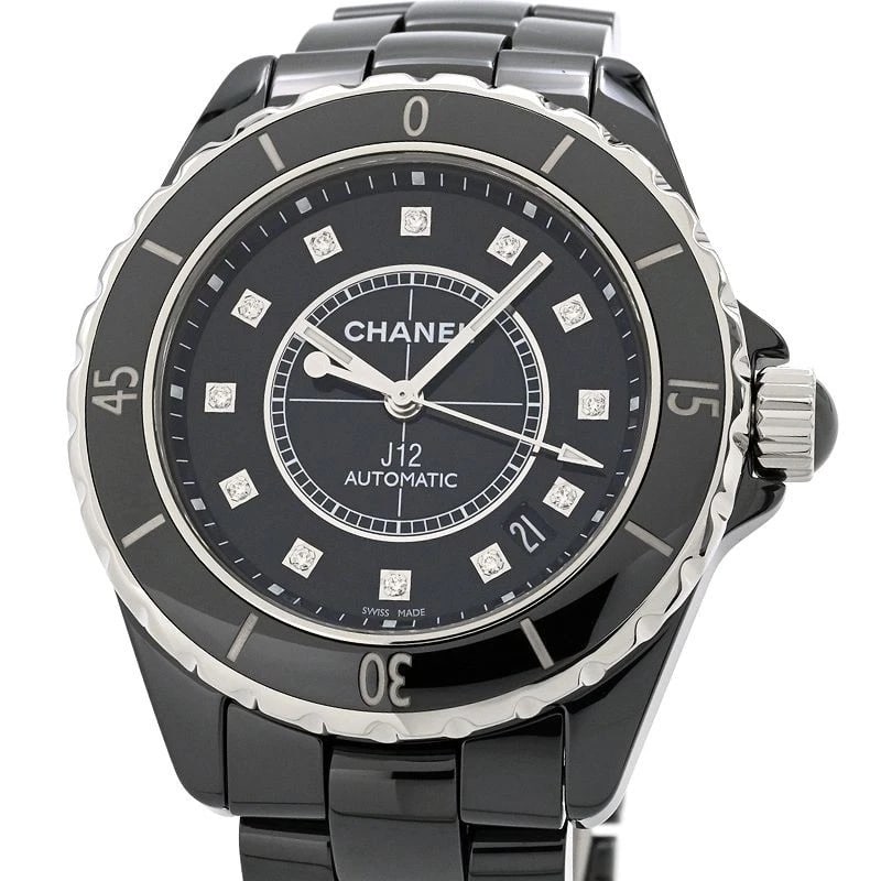 CHANEL J12 BLACK WATCH: CHANEL J12 Black Watch Brand: CHANEL Type: Wristwatch Material: Band MaterialCeramic Stainless Steel Diamond, Band MaterialCeramic Stainless Steel Diamond, Case MaterialCase MaterialN/A Color:
