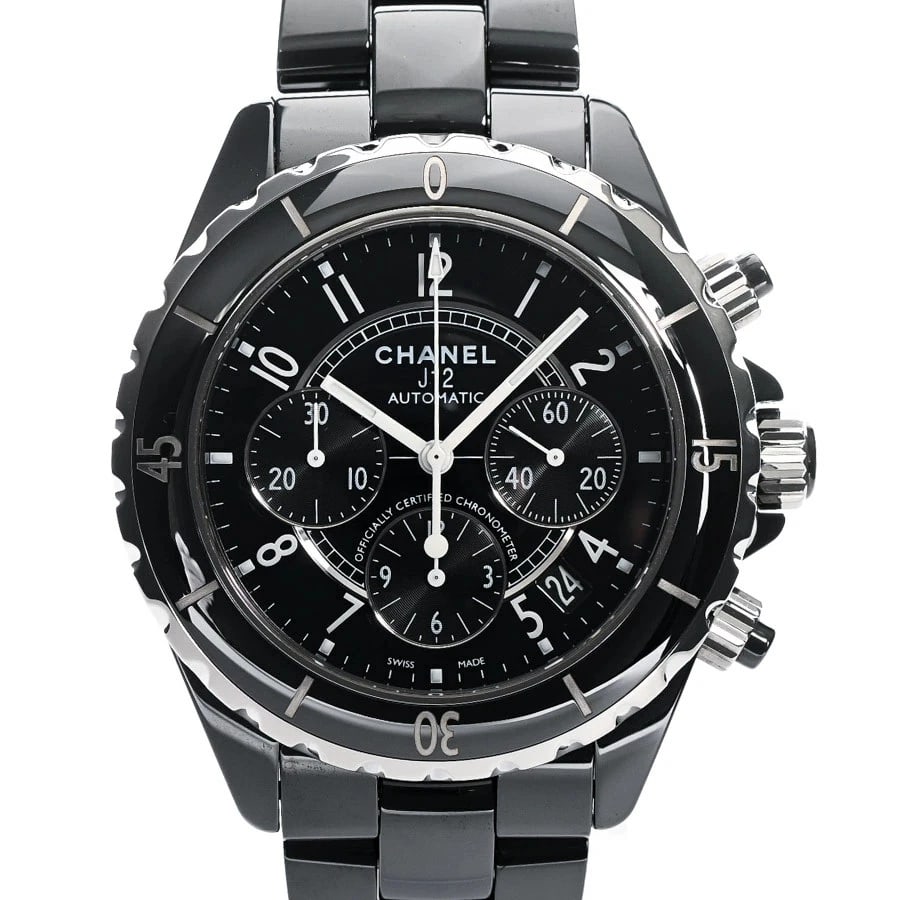 CHANEL J12 CHRONOGRAPH BLACK WATCH: CHANEL J12 Chronograph Black Watch Brand: CHANEL Type: Wristwatch Material: Band MaterialCeramic/Bracelet, Band MaterialCeramic/Bracelet, Case MaterialCase MaterialN/A Color: black Size: Wrist