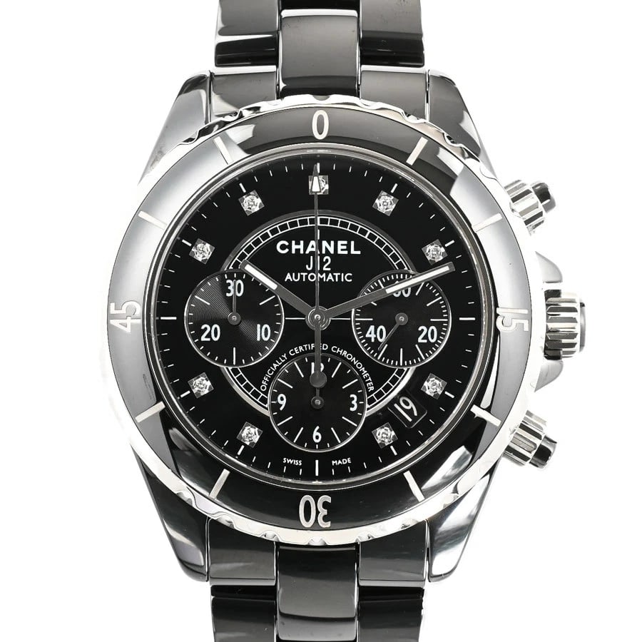 CHANEL J12 CHRONOGRAPH BLACK WATCH: CHANEL J12 Chronograph Black Watch Brand: CHANEL Type: Wristwatch Material: Band MaterialCeramic/Bracelet, Band MaterialCeramic/Bracelet, Case MaterialCase MaterialN/A Color: black Size: Wrist