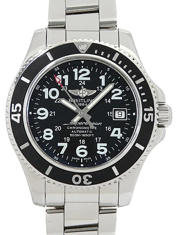 BREITLING SUPEROCEAN BLACK WATCH: BREITLING Superocean Black Watch Brand: BREITLING Type: Wristwatch Material: Band MaterialN/A, Band MaterialN/A, Case MaterialCase MaterialN/A Color: black Size: Wrist Size19.5cm, Case