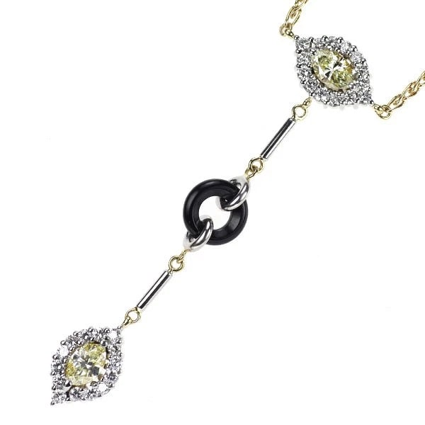 CHISSE PT900/K18YG MARQUISE DIAMOND ONYX PENDANT NECKLACE: Chisse PT900/K18YG marquise diamond onyx pendant necklace Brand: None Type/Style: Pendant Necklace Material: Metal Purity None, Metal K18YG, Main Stone/Creation Natural Color: None Size: