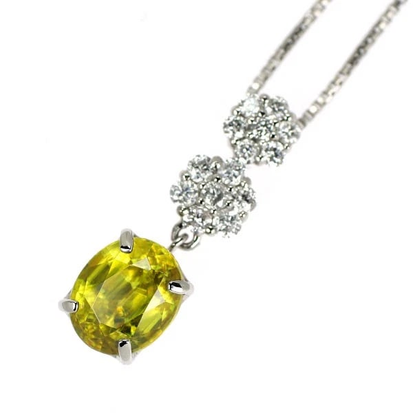 PT950/ PT850 SPHENE DIAMOND PENDANT NECKLACE: Pt950/ Pt850 Sphene Diamond Pendant Necklace Brand: None Type/Style: Pendant Necklace Material: Metal Purity 850, Metal Platinum, Main Stone/Creation None Color: None Size: Necklace: Chain