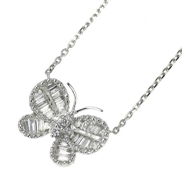 K18WG BUTTERFLY DIAMOND PENDANT NECKLACE: K18WG Butterfly Diamond Pendant Necklace Brand: None Type/Style: Pendant Necklace Material: Metal Purity None, Metal K18WG, Main Stone/Creation Natural Color: None Size: Necklace: Chain Length