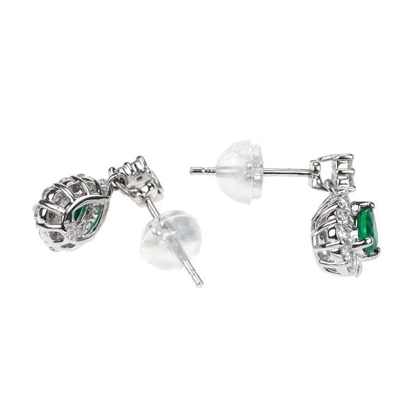 PT900 EMERALD DIAMOND EARRING - 2