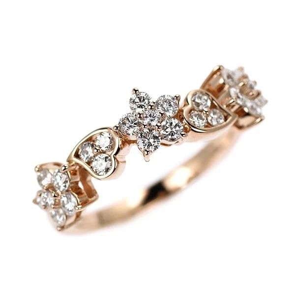 K18PG FLOWER HEART PINKY DIAMOND RING: K18PG flower heart pinky diamond ring Brand: None Type/Style: Ring Material: Metal Purity K18, Metal Gold, Main Stone/Creation Natural Color: Pink Gold Size: 2.5 US Accessories: None