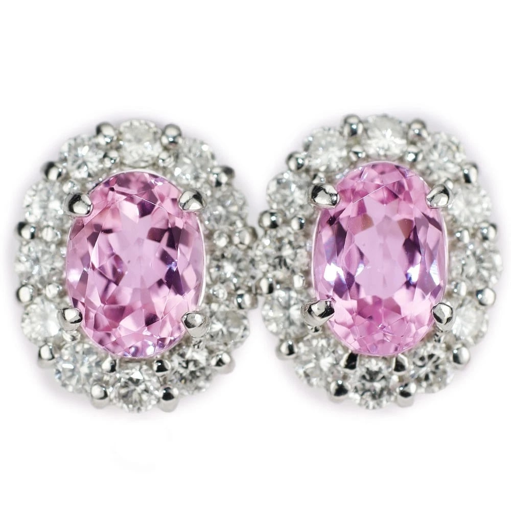 BRAND NEW PT900 BRAZILIAN PINK IMPERIAL TOPAZ DIAMOND EARRINGS: Brand New Pt900 Brazilian Pink Imperial Topaz Diamond Earrings Brand: None Type/Style: piercing Material: Metal Purity None, Metal Pt900, Main Stone/Creation Topaz Color: None Size: