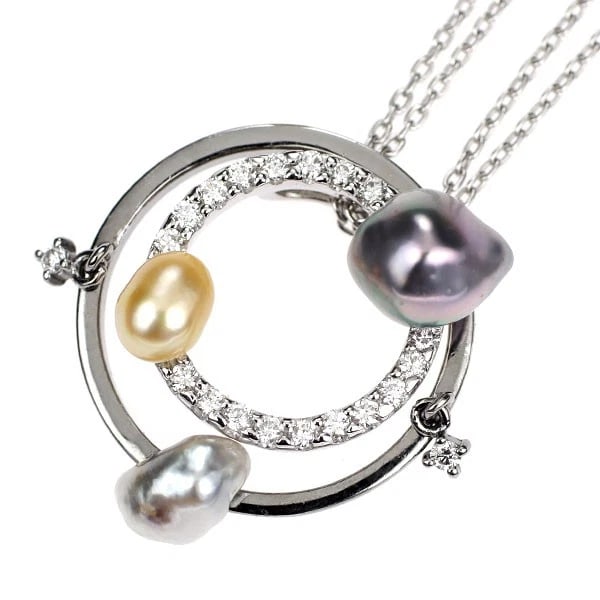 BLACK PLATED/ K18WG SOUTH SEA POPPY PEARL DIAMOND PENDANT NECKLACE: Black Plated/ K18WG South Sea Poppy Pearl Diamond Pendant Necklace Brand: None Type/Style: Pendant Necklace Material: Metal Purity K18, Metal Gold, Main Stone/Creation pearl/pearl Color: None Size