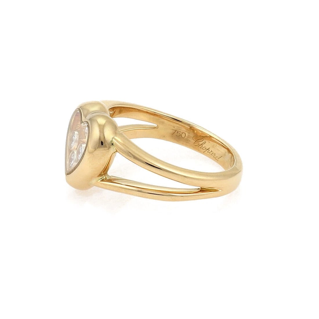 CHOPARD HAPPY DIAMOND HEART RING: Chopard Happy Diamond Heart Ring Brand: Chopard Type: Ring Material: 18k yellow gold Main Stone/Creation/Gemstone Natural Color: None Size: 5 US Accessories: None Accessories Notice: When