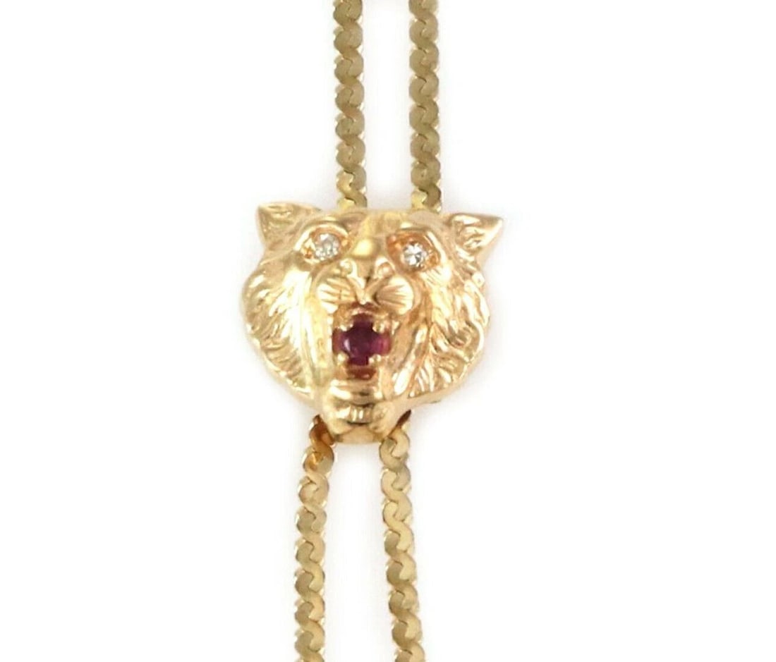 DIAMOND & RUBY PANTHER 14K YELLOW GOLD SLIDE TASSEL NECKLACE (1 of 5)