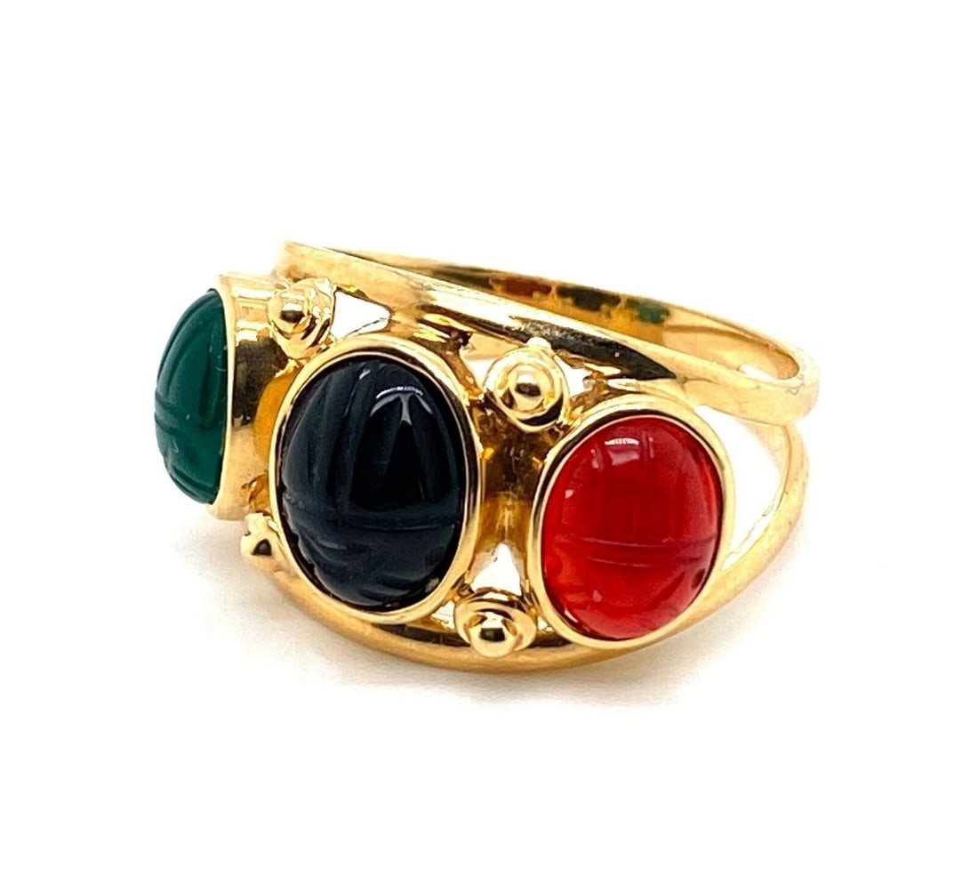 COLORED CARNELIAN SCARAB RING - 2