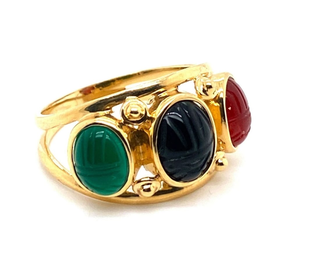 COLORED CARNELIAN SCARAB RING - 4