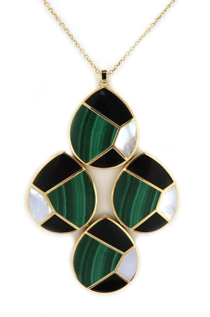 IPPOLITA MALACHITE ONYX PENDANT NECKLACE: Ippolita Malachite Onyx Pendant Necklace Brand: IPPOLITA Type: Necklace Material: 18k Yellow Gold Color: yellow Size: Chain: 26" long x 0.08" x 0.08" Pendant: 4.30" long x 2.85" wide x 0.25" 